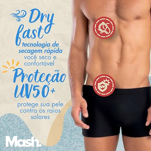 MASH Sunga Boxer Masculina Natação Box UV50+ Xtra® Life, Preto, P