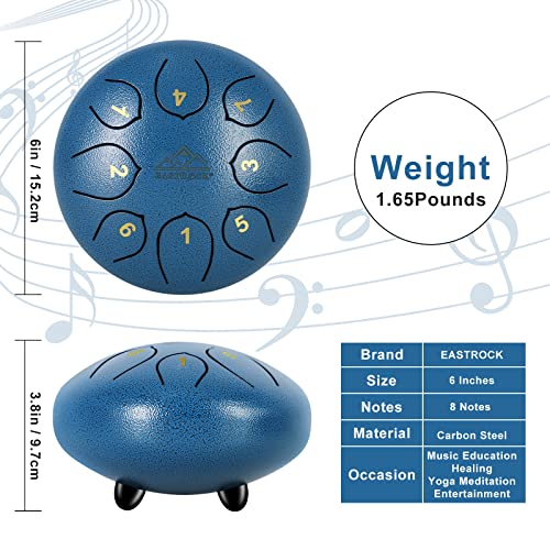 Eastrock Steel Tongue Drum For Kids 6 Inch 8 Notes Handpan Drum C Key Panda Drum With Travel Bag,Mallets, Music Book (Blue) #TOP4