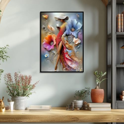 Image of AiYuanzsh Diamond Art Painting Kits for Adults, Elegant Lady 5D Diamond Painting Dots Art Kits for Adults Beginner, Flowers DIY Full Round Gem Crystal Art Paint by Diamond, Home Wall Decor 12x 16 in