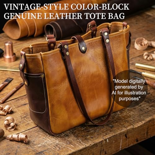 Bolso Tote de cuero para mujer, artesanal, vintage miniatura 5
