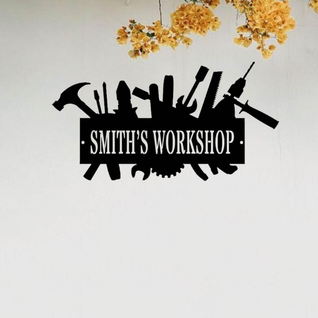 Custom Workshop Name Metal Sign, Personalized Garage Wall Decor, Father's Day Gift for Dad, Handyman, Rustic Workshop Plaque for Shed