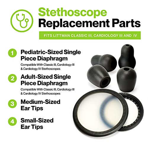 Durabasics Classic 3, Cardiology 3 & Cardiology 4 Stethoscope Accessories Kit For Littman Stethoscope Replacement Parts & Littmann Stethoscope Parts - Fits Classic Iii, Cardiology Iii & Iv - Black #TOP3