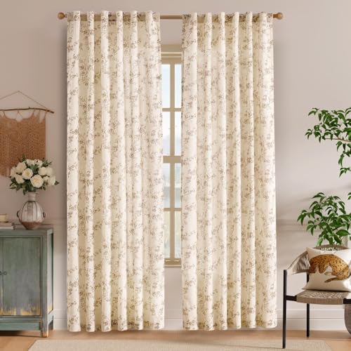 Image of Roseate True White Out Curtains (9 Feet /Set of 1) Printed 80% Room Darkening Curtain for Bedroom, Living Room (Beige /Skye / 116x275 cm)