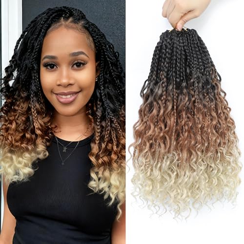 Goddess Box Braids Crochet Hair for Black Women 14 Inch 1B/30/613 8 Packs