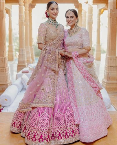 TRENDMALLS Women\'s Satin Embroidery Bridal Lehenga Choli with Net Dupatta Ready To Wear (L148-Pink-S) - Thumbnail 2