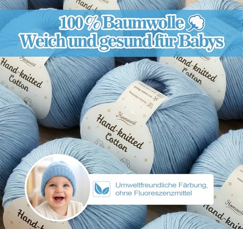 Homewit Handstrickgarn 100% Baumwolle Babyblau 300g – Bild 3