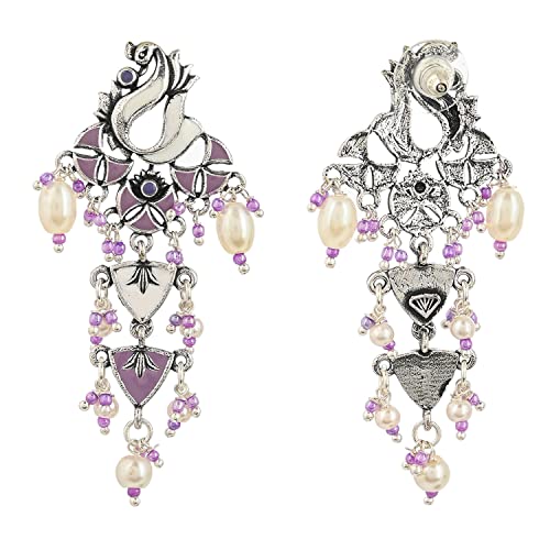 Peacock Motif Faux Pearls Drop Earrings