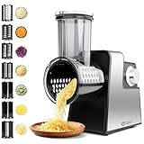 Electric Cheese Grater 7 in 1, Stainless Steel Salad Shooter, Electric Food Slicer Shredder Chopper with Rotary Switch, Automatic Grater for Block Cheese Vegetables Cucumber Carrots, 300W Salad Maker
