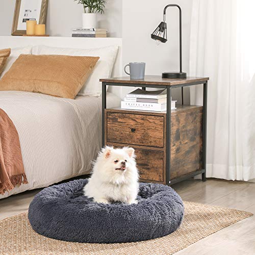 Feandrea Hundebett flauschig, Katzenbett, Donut Kissen, waschbar, Polsterung in der Mitte herausnehmbar, Langer Plüsch, 50 cm Durchmesser, dunkelgrau PGW037G02