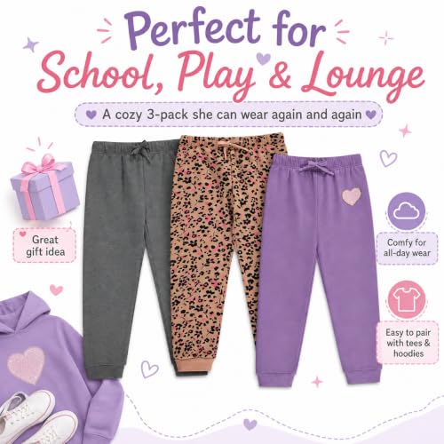 Image of BTween Kids Girls Fashion Stretch Waist Ultra Soft Jogger Pants Set 3 Pack Bundle