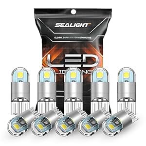 SEALIGHT Bombilla LED de 194 6000 K, color blanco, luz de matrícula, luz de cúpula, T10 168 2825 W5W 3030 chips brillantes de cuña para bombilla de repuesto, bombilla LED de repuesto para puerta de
