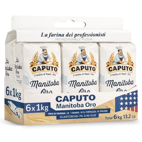 Harina Caputo Manitoba Oro, Origen Italiana, elástica de alto valor proteico, ideal para repostería y productos fermentados, Tipo Harina 0, Contiene 6 unidades de 1 Kg