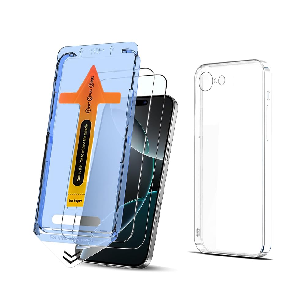 - 2 Pack Screen Protector for iPhone 16 E,Tempered Glass Auto Dust-Elimination,Auto-Alignment, Bubble Free, Easy Installation and Soft TPU Protective Case (iPhone 16 E)