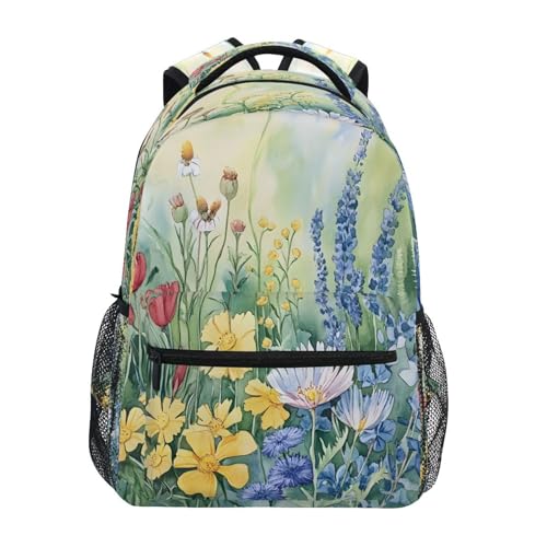 Watercolor Wildflower Floral Backpack for School Boys Girls Adults Kids Bookbag Laptop Bag 15L