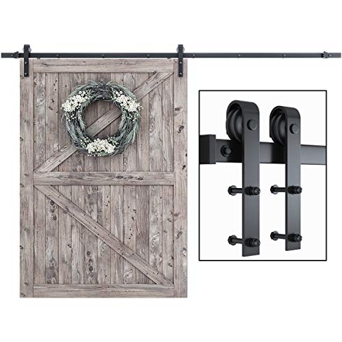 Image of SMARTSTANDARD 10FT Heavy Duty Sturdy Sliding Barn Door Hardware Kit, 10' Double Track Rail, Super Smoothly and Quietly, Simple and Easy to Install, Fit 60 inch Wide DoorPanel (J Shape Hanger) | Sliding Barn Door Track, Smooth and Quiet, Easy to Install, Includes Step-by-Step Installation Instructions (J Shape Hanger)