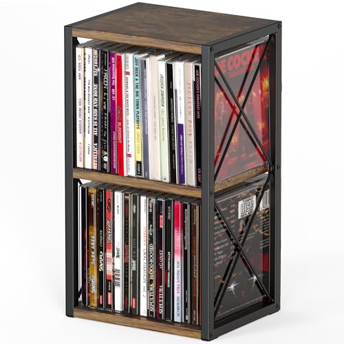 Alyoen Support de CD à 2 niveaux, étagère de rangement en bois pour CD pouvant contenir jusqu'à 30 CD, support pour CD, étagère d'affichage CD de...