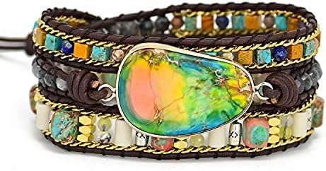 TEEPOLLO Handmade Jasper Turquoise Amethyst Boho Wrap Bracelets for Women-Healing Natural Stone Beads Crystal Bohemian Bracelets Collection for Women Girl