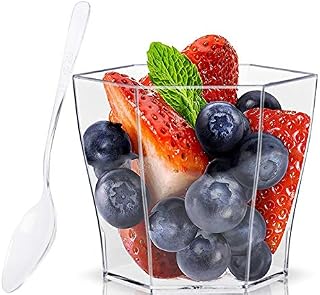 Lawei 100 pack 2 oz Plastic Dessert Cups with 100 Plastic Spoons