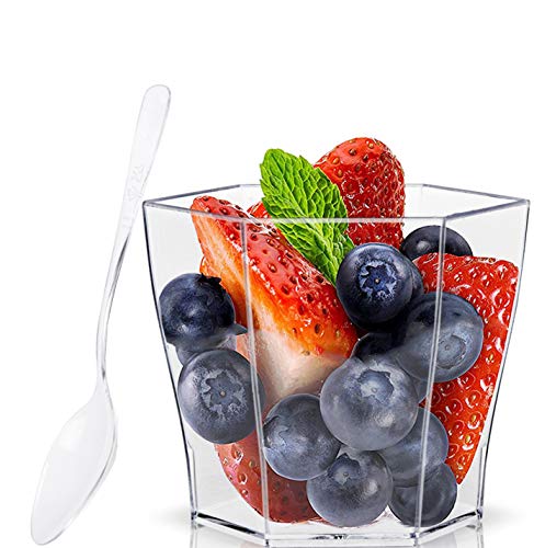 Lawei 100 pack 2 oz Plastic Dessert Cups with 100 Plastic Spoons