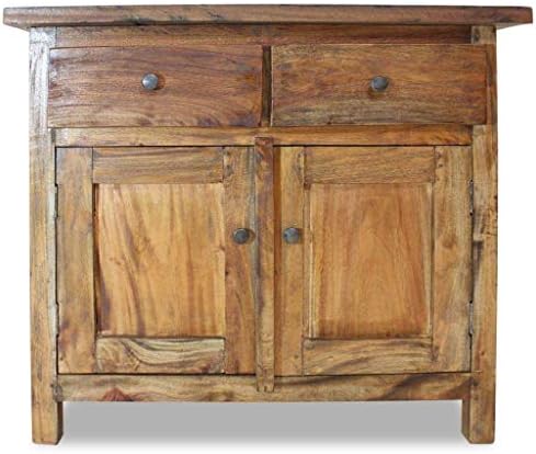 Tidyard Handmade Sideboard Storage 2 Drawers Cabinet with Shelf 2 Doors Entry Way Vintage Solid Reclaimed Wood Home Decor 29.5"x11.8"x25.6"