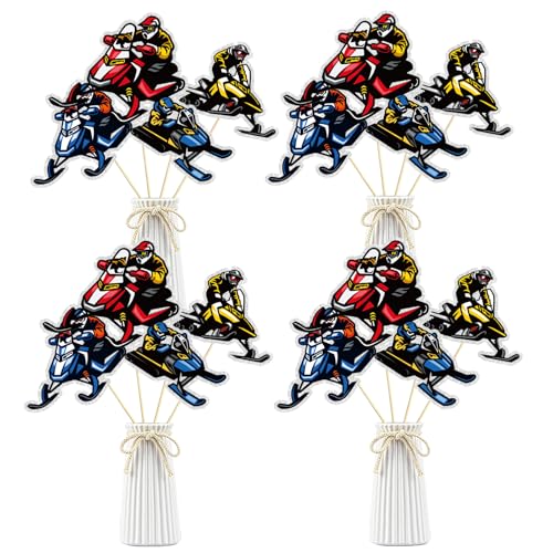 Image of Snowmobile Centerpieces Sticks,Set of 16 Ski Birthday Party Decorations Ski Party Decor for Baby Shower Winter Skiing Party Table Centerpieces Sport Skier Table Topper