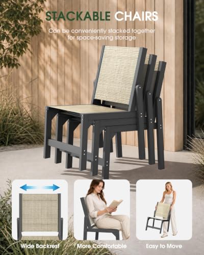 Image of Patio Stackable Chair, HDPE Armless Outdoor Dining Chairs with Wide Seat, All-Weather Textilene Oversized Porch Chair for Garden, Poolside, Backyard, Deck | Grey