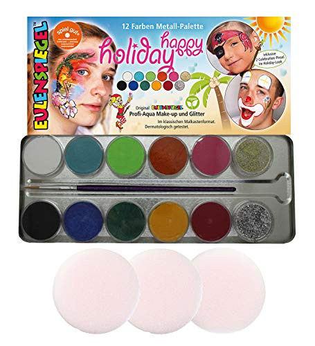 Eulenspiegel 212240 - Schminkpalette Happy Holiday, vegan, Schminkset, Kinderschminken, Karneval, Fasching