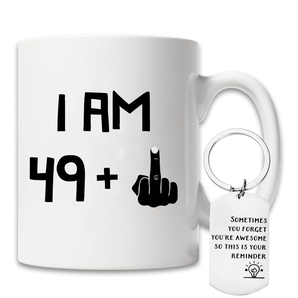 MissDaisy29+,39+,49+,59 + One Middle Finger 30th,40th,50th,60th Birthday Gifts for Men Women Cups Mugs – Funny Presents - 11 oz Party Decorations Supplies - Gift Ideas (49+)