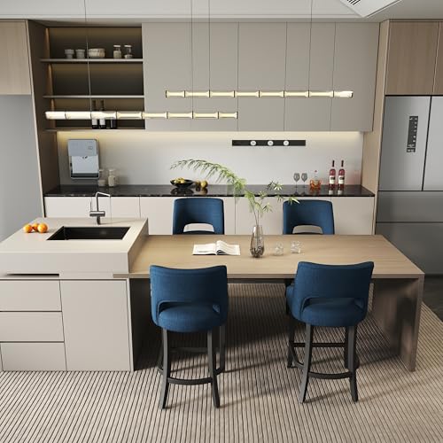 Image of VKNOW Bar Stools Set of 4, 26 inch Upholstered Counter Height Bar Stools | Modern Counter Stools with Black Rubberwood Legs for Kitchen Island Dining Room Bar, Blue-Black Legs