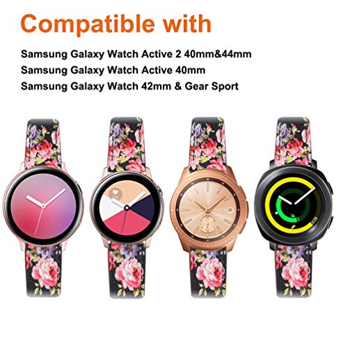 Sankel Leather Bands Compatible For Samsung Galaxy Watch Active 2/Galaxy Watch 42Mm/Gear Sport,Women Leather Watch Strap Replacement Wristband For Galaxy Watch Active/Galaxy Watch 42Mm (Black/Floral) #TOP1