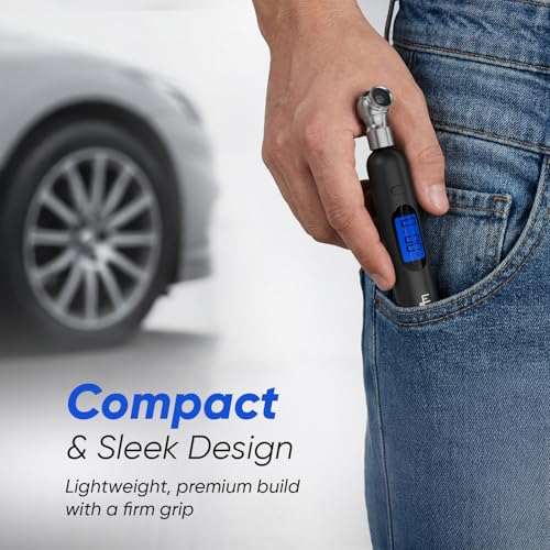 Image of Lifelong Tyre Pressure Gauge | Backlit LCD | Zinc Alloy Head | 0-150 PSI | Portable Tyre Pressure Monitoring for Car, Bike, Motorcycle & Truck Tyres | Black
