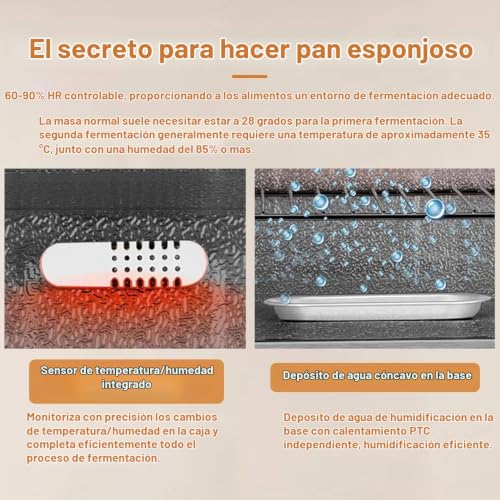 Miniatura 5 de Caja De Fermentación Para Pan Casero, Máquina De Fermentación Eléctrica De Sobremesa De 40 L, Temperatura Ajustable De 20 A 50 C, Caja De Fermentación De Pan De 260 W Con Control De Humedad, Par