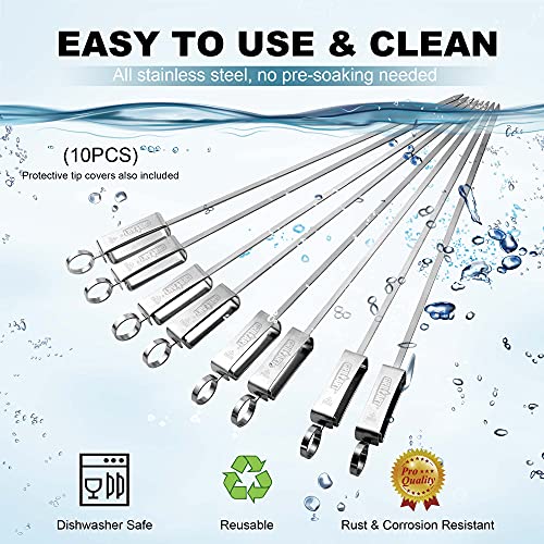 Grillart Kabob Skewers For Grilling - Metal Skewers For Kabobs With Slider - Flat Bbq Skewers Stainless Steel - 17" Shish Kabob Grill Skewers & Ideal Kabob Sticks For Meat Shrimp Chicken Veggie(10Pcs) #TOP5