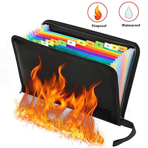Bolsa protectora de documentos ignífuga e impermeable, Bolsa de archivos a prueba de fuego A4 con cremallera resistente al fuego para contrato, facturas, pasaporte y objetos de valor (Multicolor)