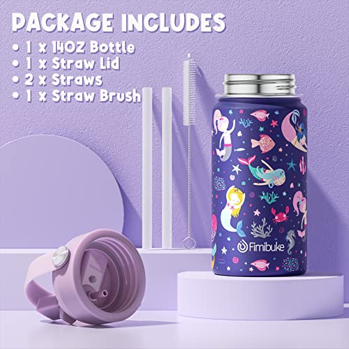 Fimibuke Kids Insulated Water Bottle - 14Oz Bpa-Free 18/8 Stainless Steel Travel Tumbler Double Wall Vacuum Leak Proof Kids Cup With Straw Metal Water Bottle For School Boys Girls(1 Pack, Mermaid) #TOP5