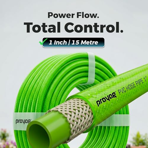 Image of Prayag Garden Pipe 15 Meter(49.21 Feet) | Flexible PVC Water Hose Pipe for Gardening, Car Wash & Home Cleaning | Lightweight & Durable, Braided - Green(15Meter, 1 Inch)
