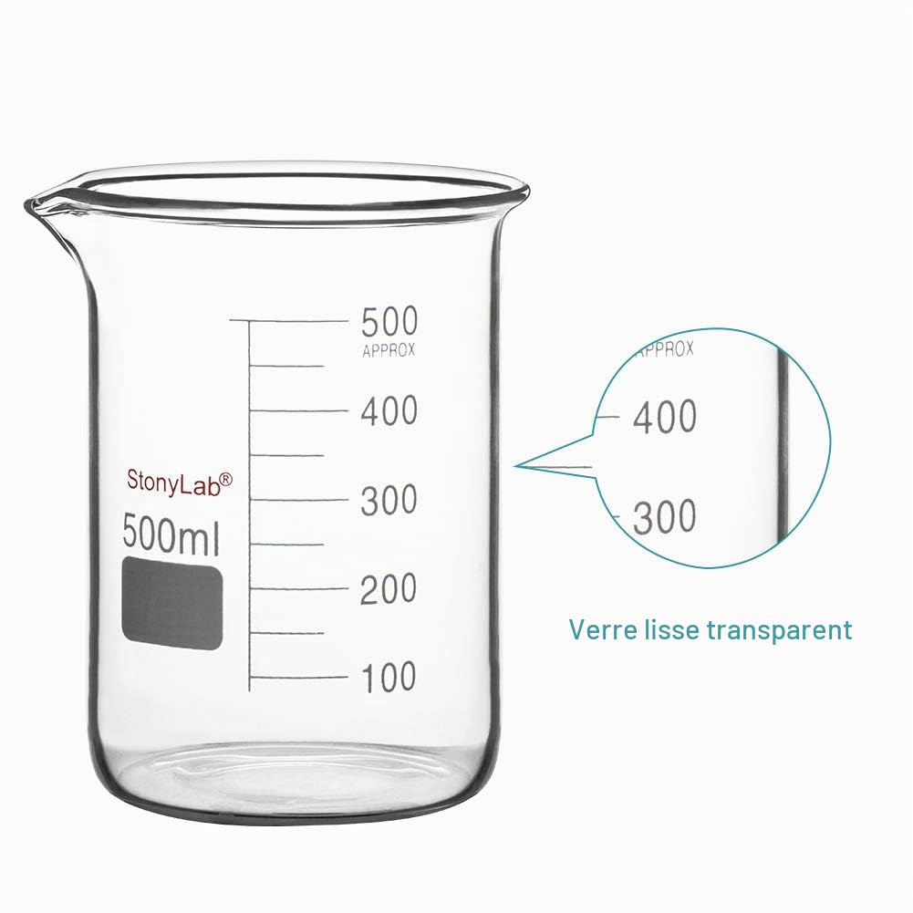 stonylab Set de Béchers de Laboratoire en Verre Borosilicaté, Béchers Griffin Graduées Forme Basse en 5 Tailles, 50 ml/100 ml/250 ml/500 ml/1000 ml (1 L), Pack Combiné
