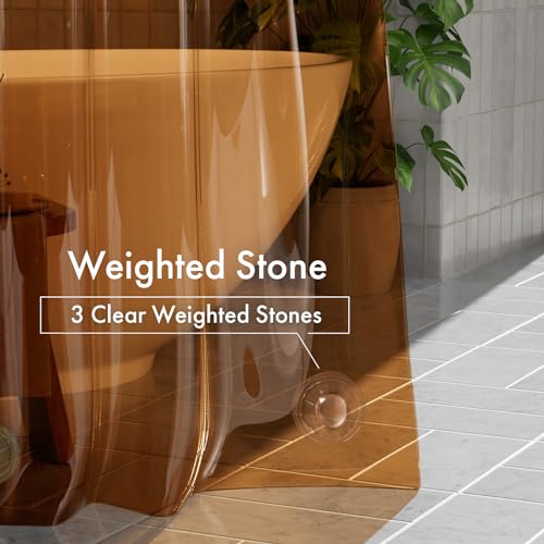 Image of AmazerBath 100% EVA Shower Curtain Liner, 72 x 72 Inches Heavy Duty Shower Curtain and Liner 2-in-1 with 3 Clear Stones and 12 Brass Grommets, Color Block Soft Shower Liner - Clear & Amber