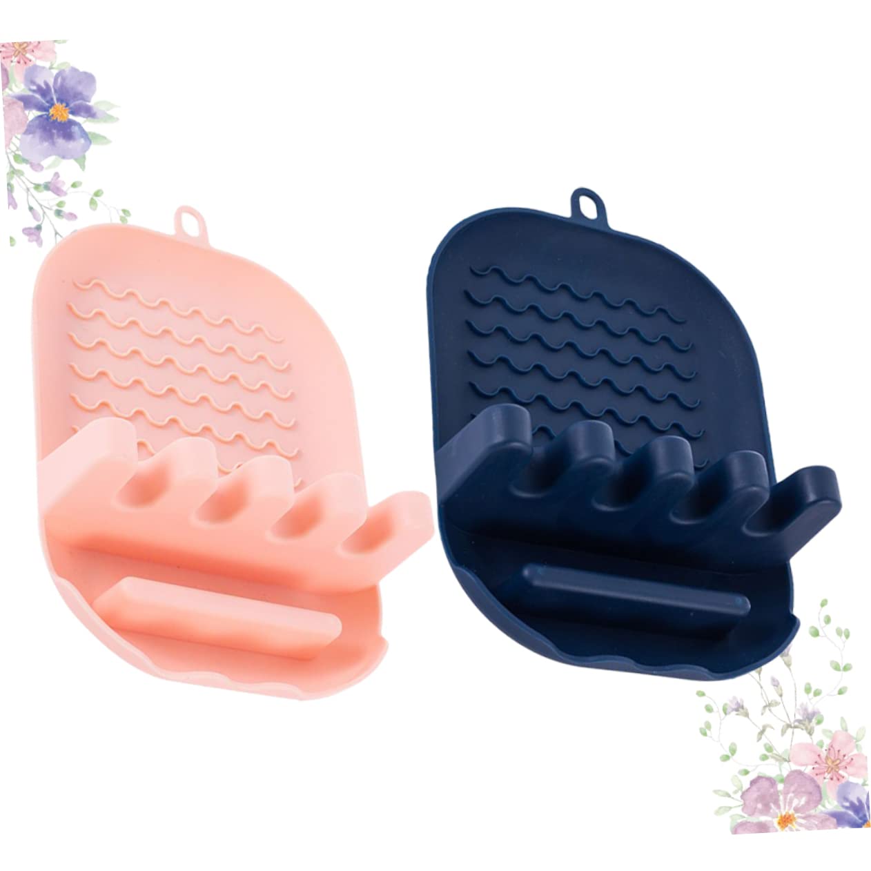 BRIGHTFUFU 2Pcs Utensil Organizer Multifunctional Kitchen Spoon and Chopstick Stand Plastic Pot Cover Holder with Non Slip Base for Dish Drying Rack Pink Navy Blue