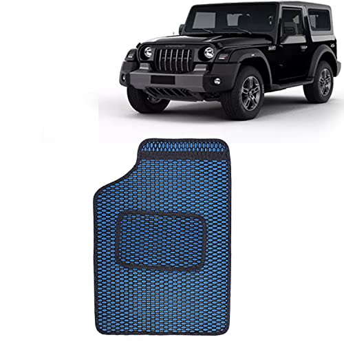 Image of Kingsway Dotted Design Car Floor Foot Mats Universal Fit for Mahindra Thar, Model Year : 2020 Onwards, Water and Dustproof, Color Blue, Set of 5 Pieces