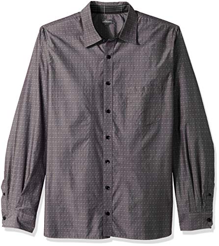 Van Heusen Men's Size Big Never Tuck Long Sleeve Button Down Print Shirt, grey phantom, Large Tall