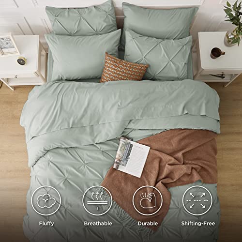 Bedsure California King Comforter Set - Bed in a Bag Cal King Bedding Set 7 PCS, GentleSoft™ Pintuck Bed Set Gift for Family, Pinch Pleat Sage Green Comforter with Sheets, Pillowcases & Shams - Image 3