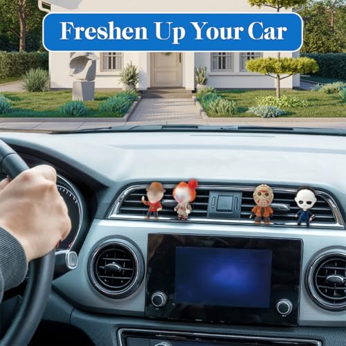 Image of GENANY 3D Resin 4 pcs Horror Car Air Freshener Vent Clip, Automotive Freshener Set, Hand Painted Slasher, Evil Clown Designs, Gothic Vent Accessories for Horror Fans