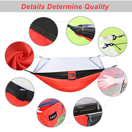 Hieha Double Camping Hammock with Mosquito Net, Portable Nylon Hiking Hammocks for Trees, Travel Outdoor Gear Camping Essential Hammock for 2 Adults(Red)