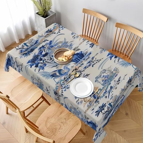 Nappe de table lavable style chinois bleu pour salle à manger - 2