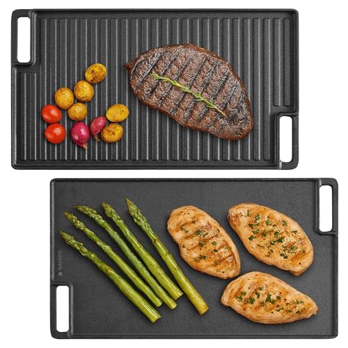 Navaris Reversible Cast Iron Grill/Griddle - 18.5" x 10.8"(47 x