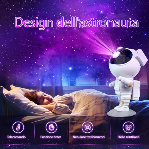 Image of Plastic Star Projector, Astronaut Galaxy Night Light with Nebula, 8 Modes, Remote Control and 360 Rotation Lamp, LED White Ceiling Bedroom