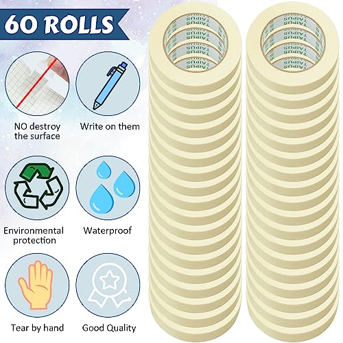 Image of Fainne 60 Rolls Masking Tape Bulk 1 Inch 55 Yards