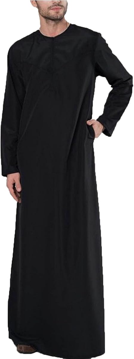 Muslim Robe for Men 2023 Causal Long Sleeve Cotton Islamic Long Thobe with Pockets Fashion Solid Trendy Clothes