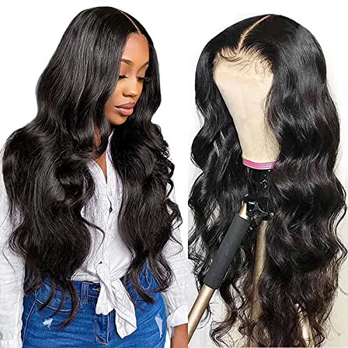 Human Hair Body Wave Lace Front Wigs, 5x5 Closure Wigs Glueless Lace Front Wigs Human Hair Pre Plucked Brazilian Virgin Hair Wigs 150% Density Natural Color (26 inch, 5x5 Closure Wig)